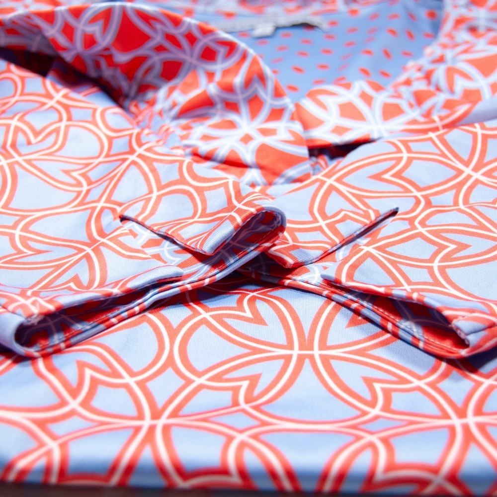 Gretchen Scott Women's Geometric Print 3/4 Sleeve Dress Blue Coral Large - Picture 4 of 10